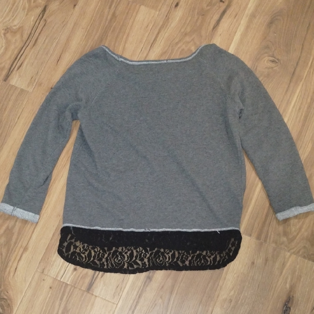 Cato Charcoal Sweater with Black Lace Hem - Picture 3 of 4